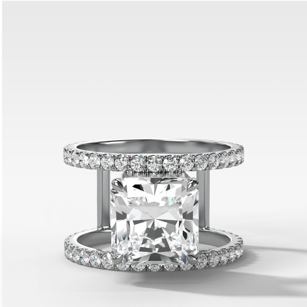 Double Row Gap Engagement Ring With Radiant Square Cut by Good Stone in White Gold