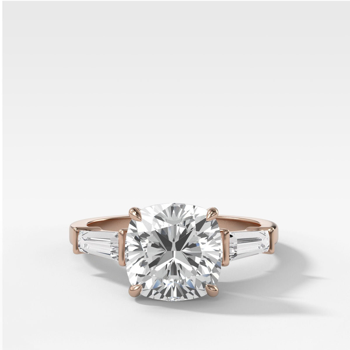 Translunar Tapered Baguette Engagement Ring With Cushion Cut by Good Stone in Rose Gold