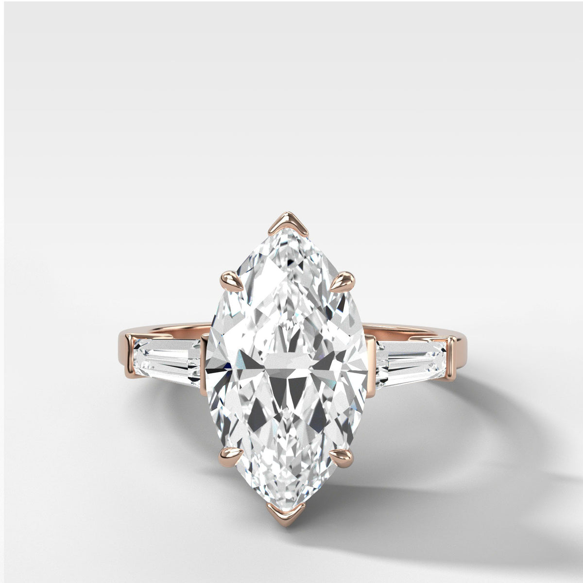 Translunar Tapered Baguette Engagement Ring With Marquise Cut by Good Stone in Rose Gold