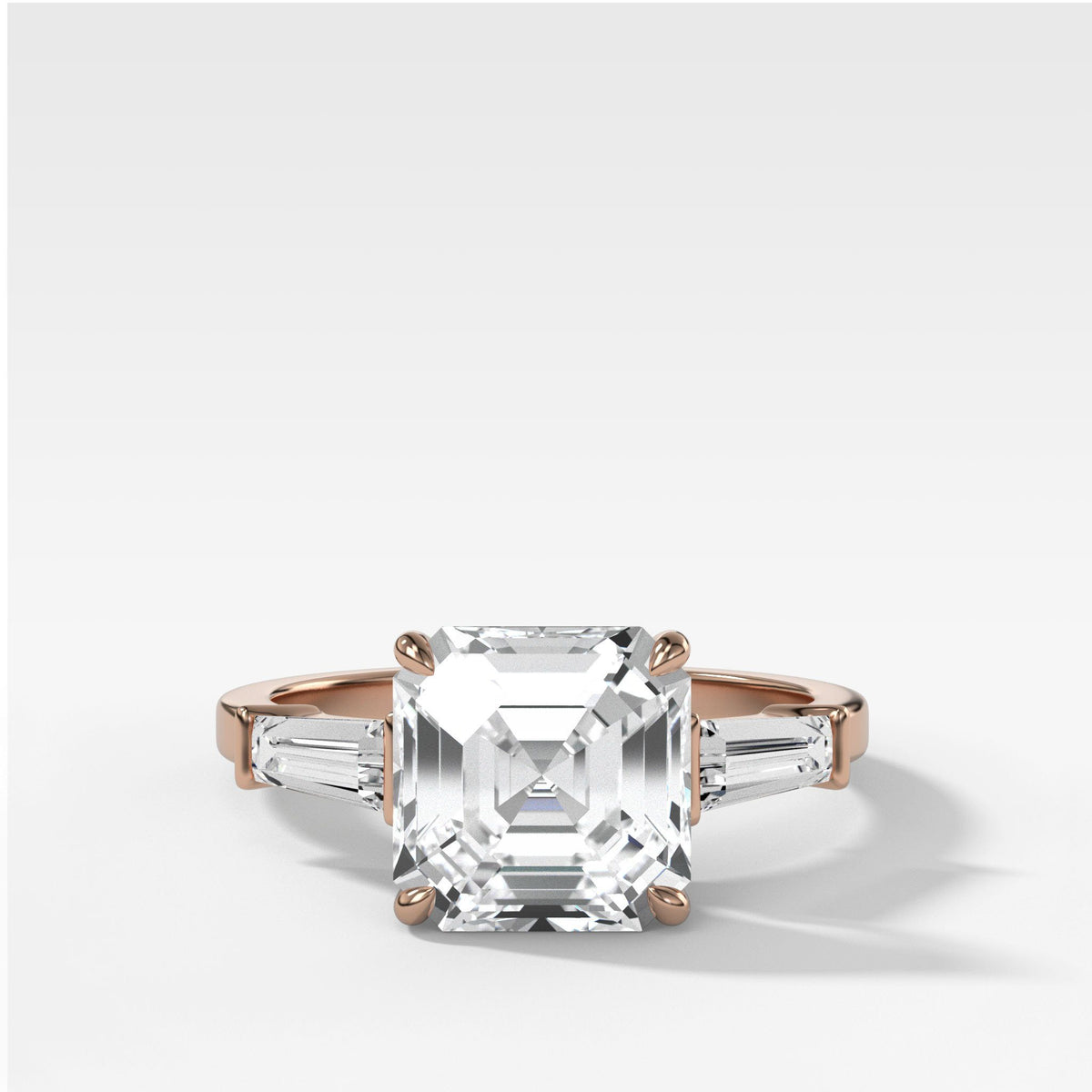 Translunar Tapered Baguette Engagement Ring With Asscher Cut by Good Stone in Rose Gold