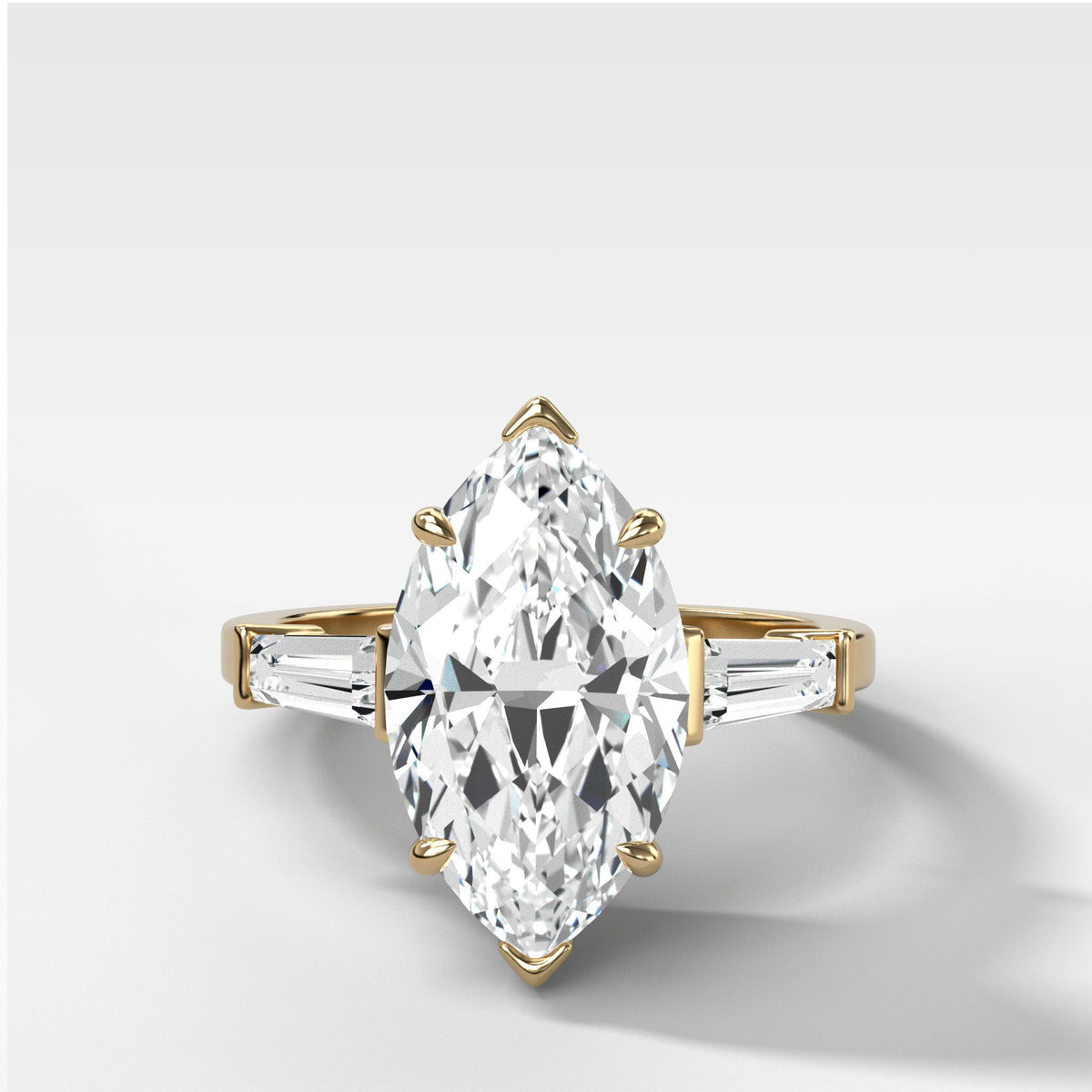 Translunar Tapered Baguette Engagement Ring With Marquise Cut by Good Stone in Yellow Gold