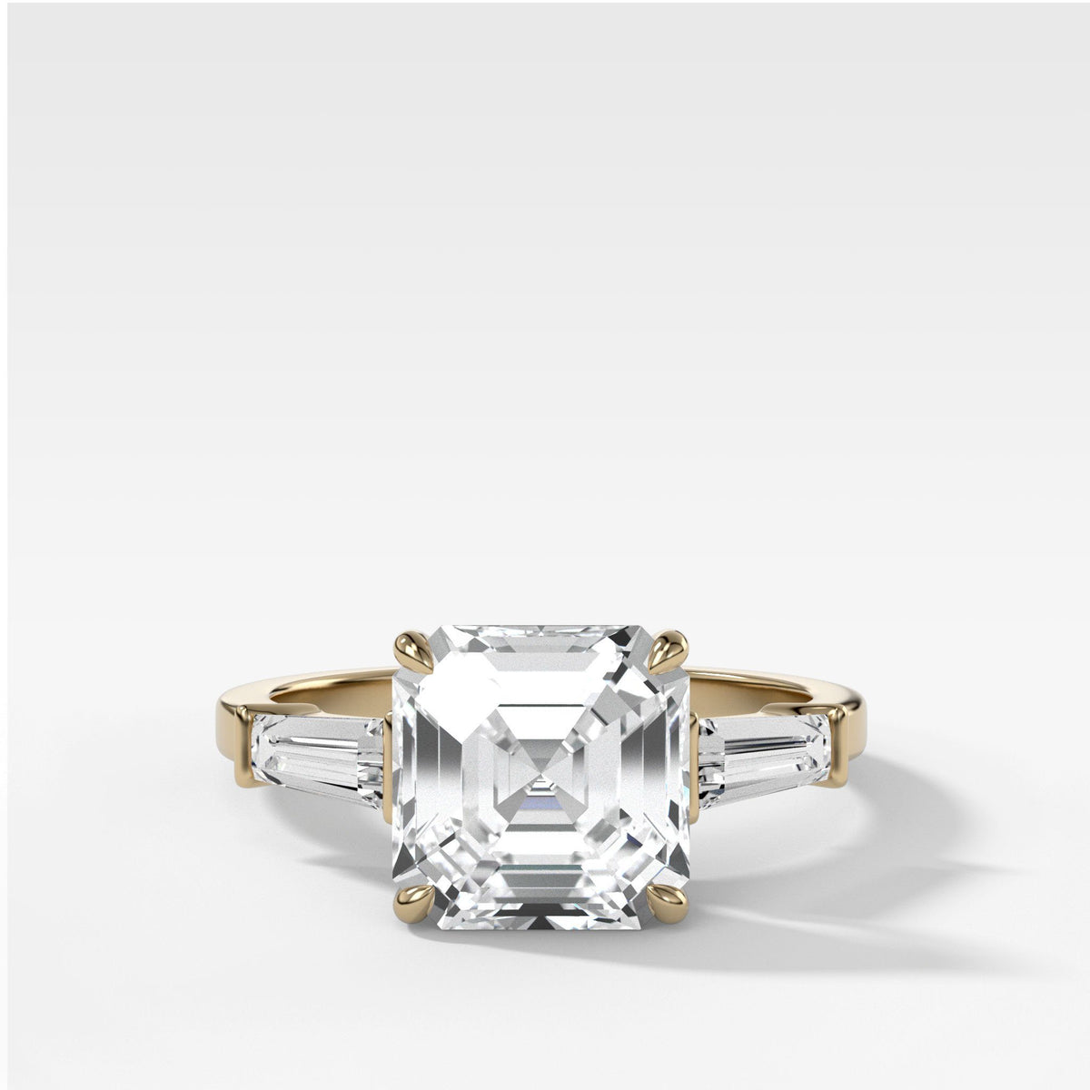 Translunar Tapered Baguette Engagement Ring With Asscher Cut by Good Stone in Yellow Gold