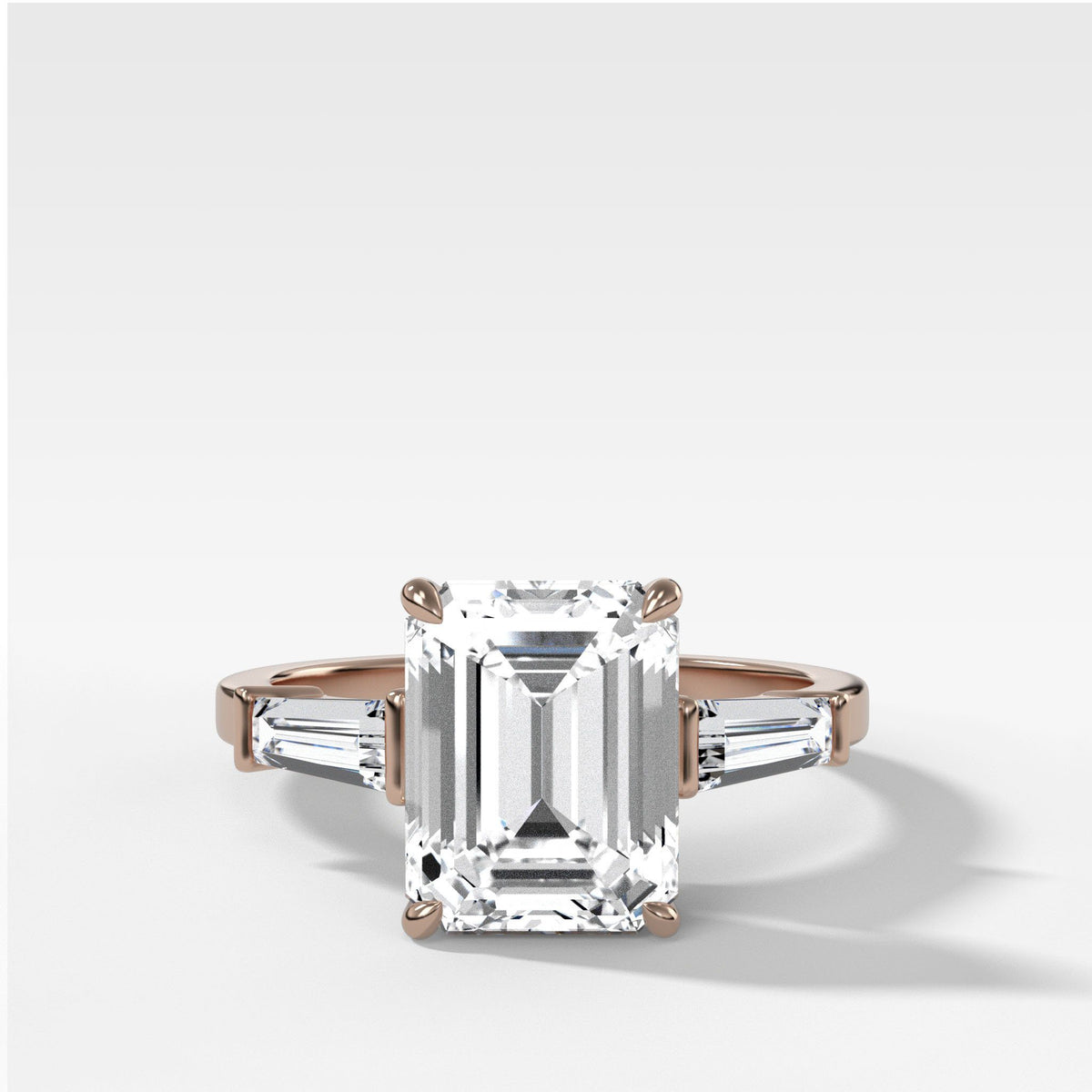 Translunar Tapered Baguette Engagement Ring With Emerald Cut by Good Stone in Rose Gold