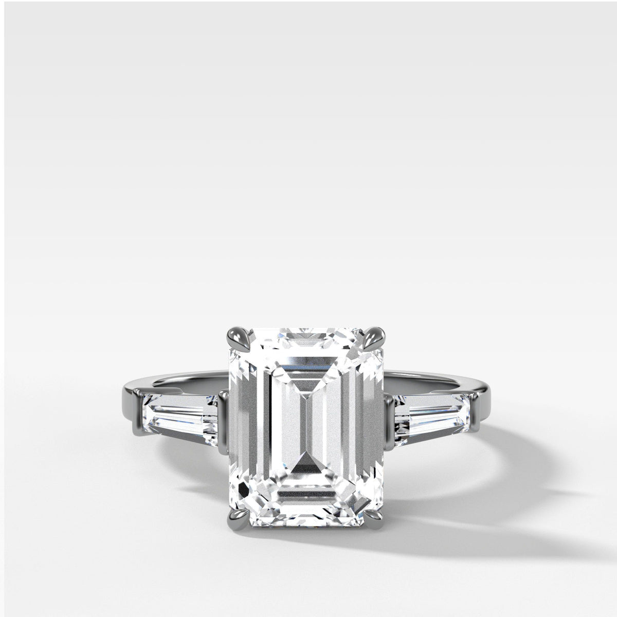 Translunar Tapered Baguette Engagement Ring With Emerald Cut by Good Stone in White Gold