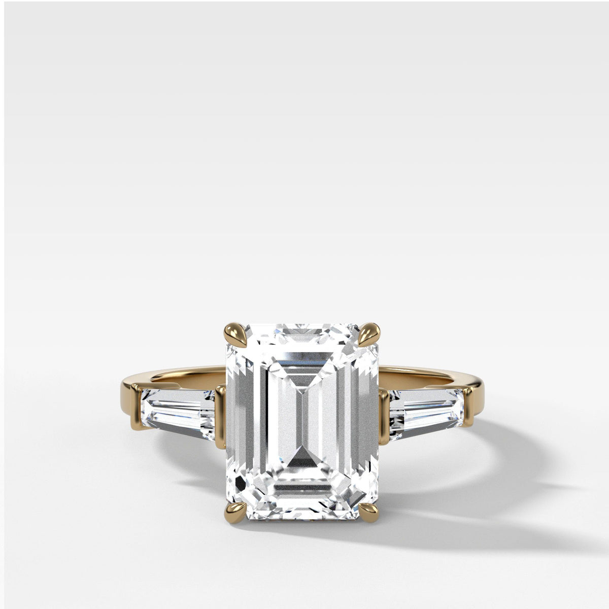 Translunar Tapered Baguette Engagement Ring With Emerald Cut by Good Stone in Yellow Gold