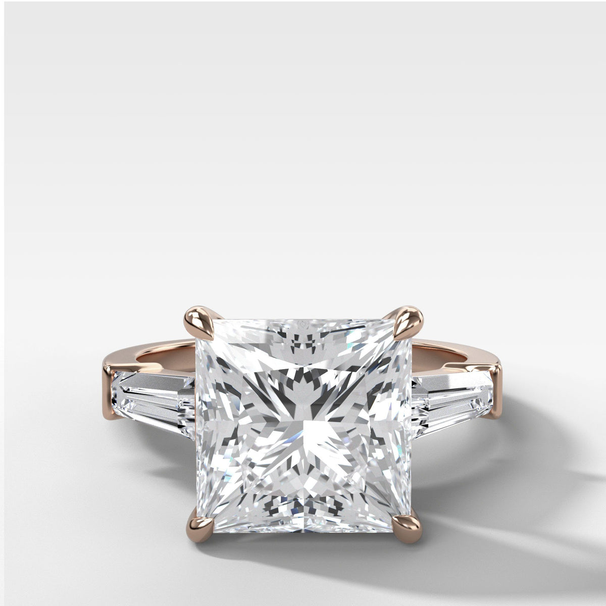 Translunar Tapered Baguette Engagement Ring With Princess Cut by Good Stone in Rose Gold