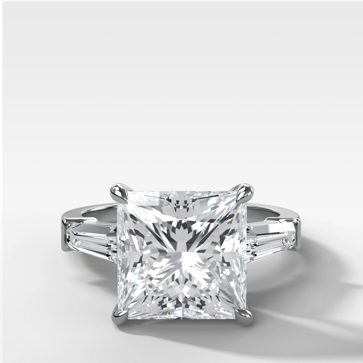 Translunar Tapered Baguette Engagement Ring With Princess Cut by Good Stone in White Gold