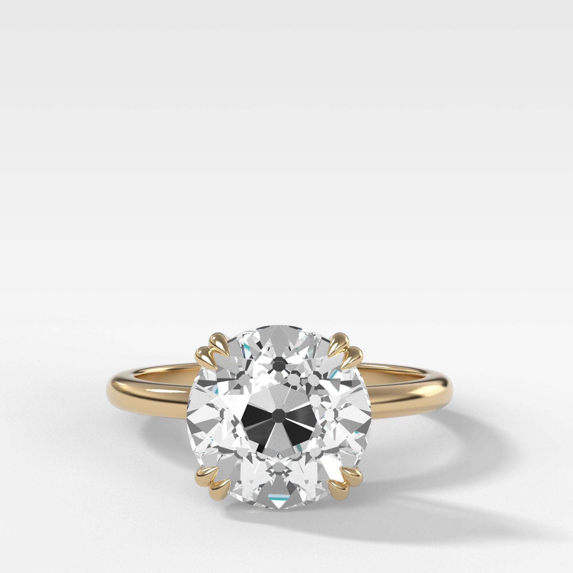 Signature Cathedral Solitaire With Old Euro Cut by Good Stone in Yellow Gold