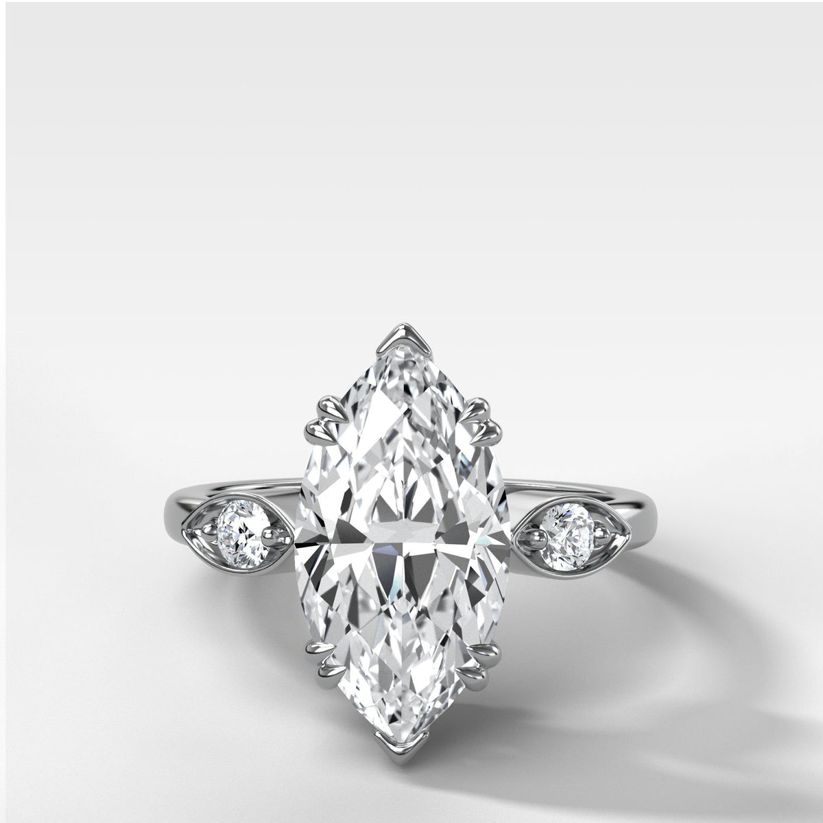Vintage Ridge Shank Diamond Engagement Ring With Marquise Cut by Good Stone in White Gold