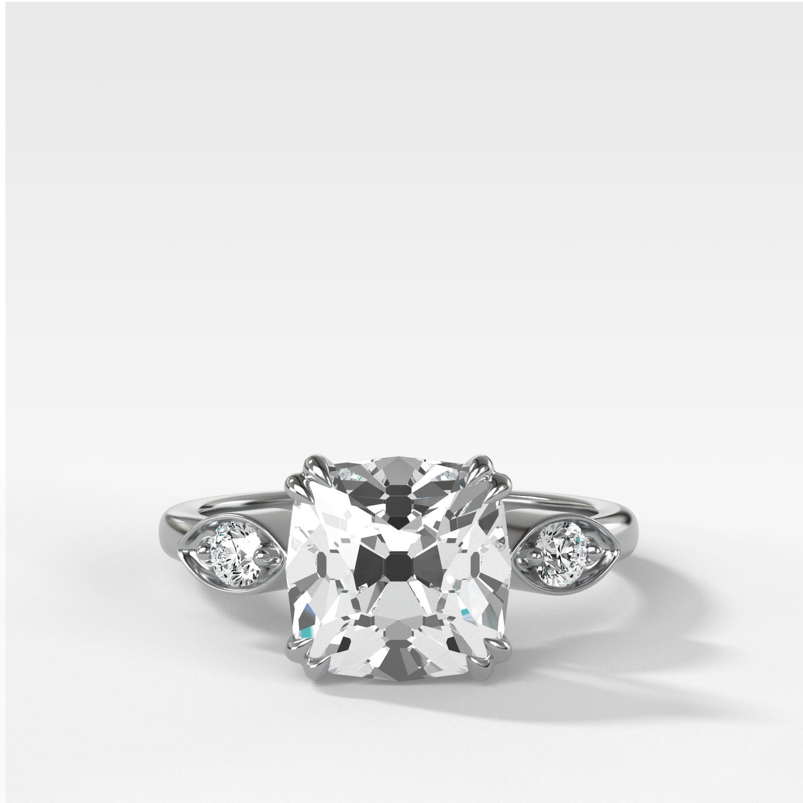 Vintage Ridge Shank Diamond Engagement Ring With Old Mine Cut by Good Stone in Yellow Gold