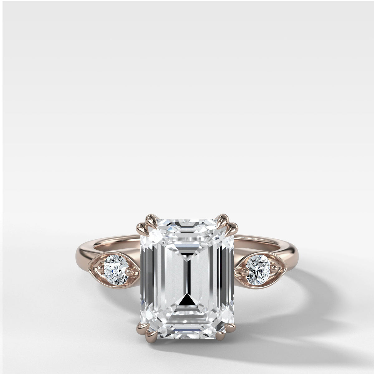 Vintage Ridge Shank Diamond Engagement Ring With Emerald Cut by Good Stone in Rose Gold
