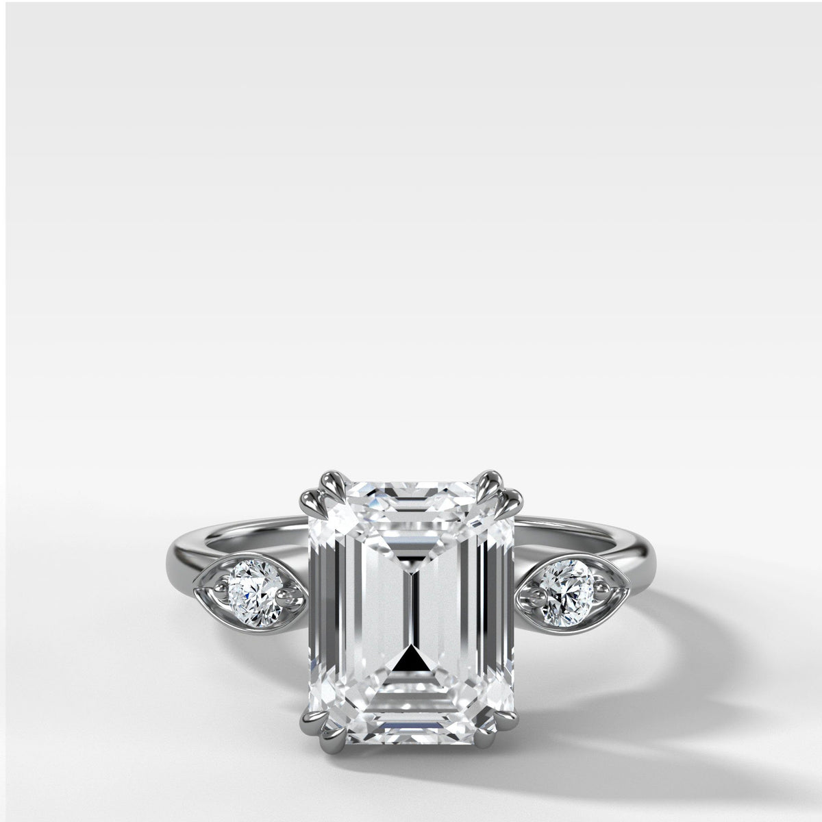 Vintage Ridge Shank Diamond Engagement Ring With Emerald Cut by Good Stone in White Gold
