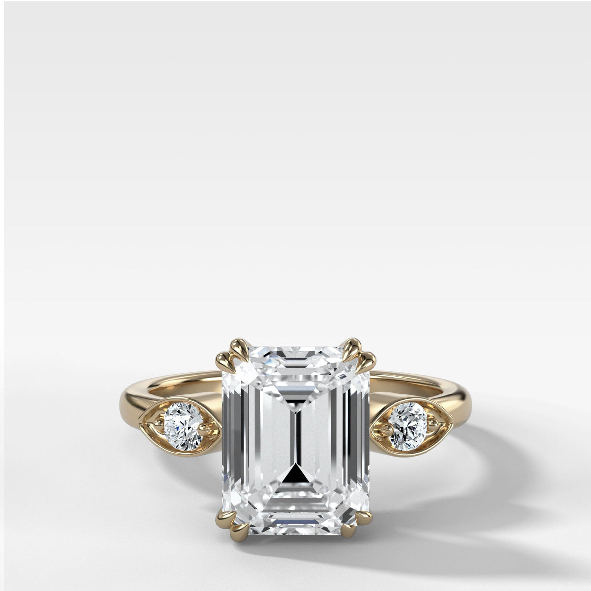 Vintage Ridge Shank Diamond Engagement Ring With Emerald Cut by Good Stone in Yellow Gold