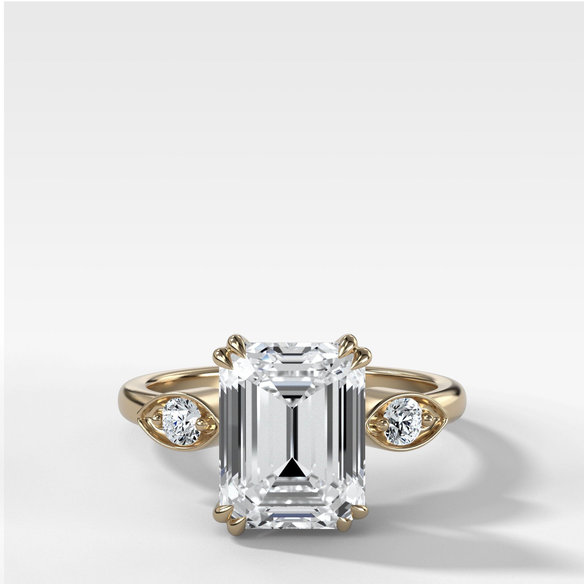 Vintage Ridge Shank Diamond Engagement Ring With Emerald Cut by Good Stone in Yellow Gold