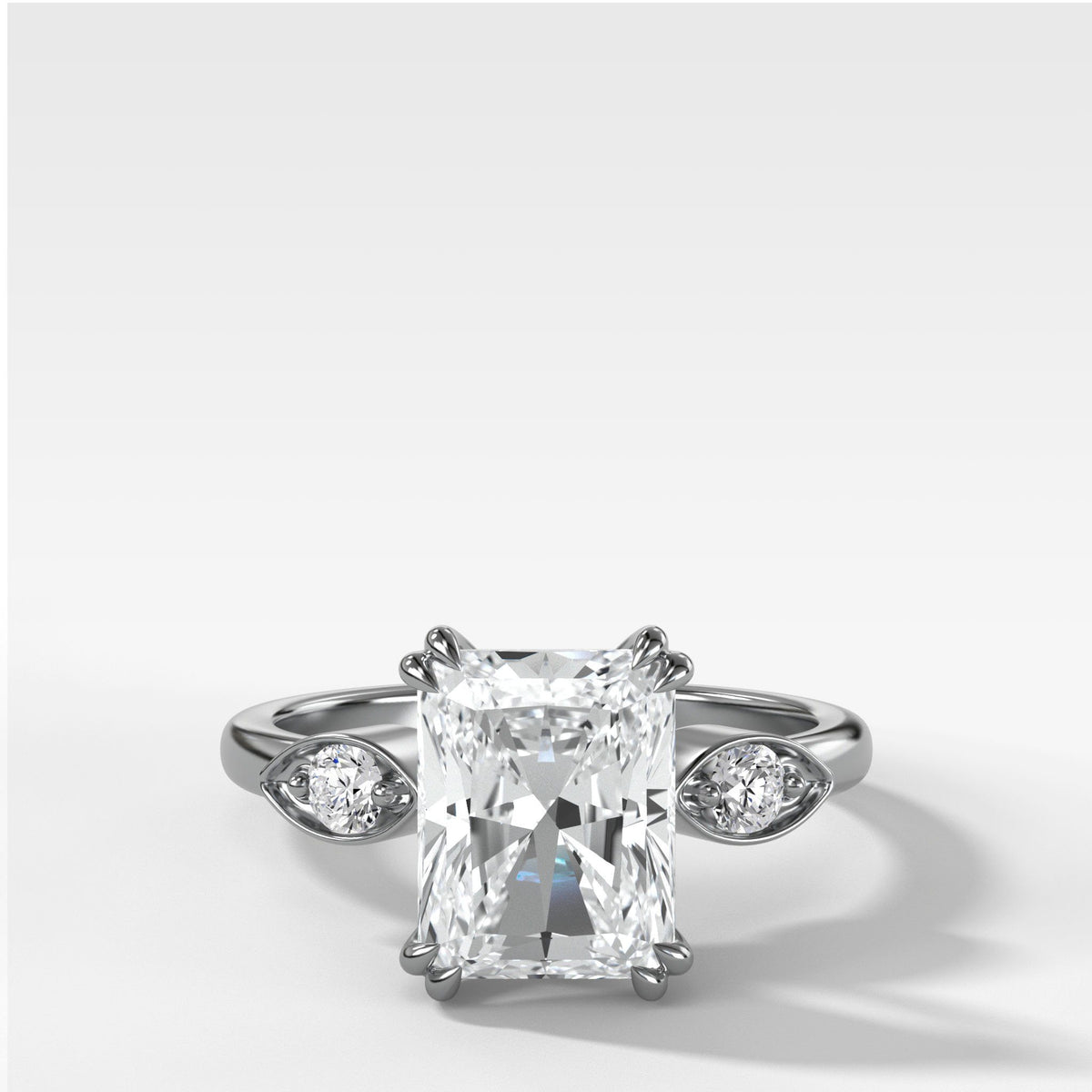 Vintage Ridge Shank Diamond Engagement Ring With Radiant Cut by Good Stone in White Gold