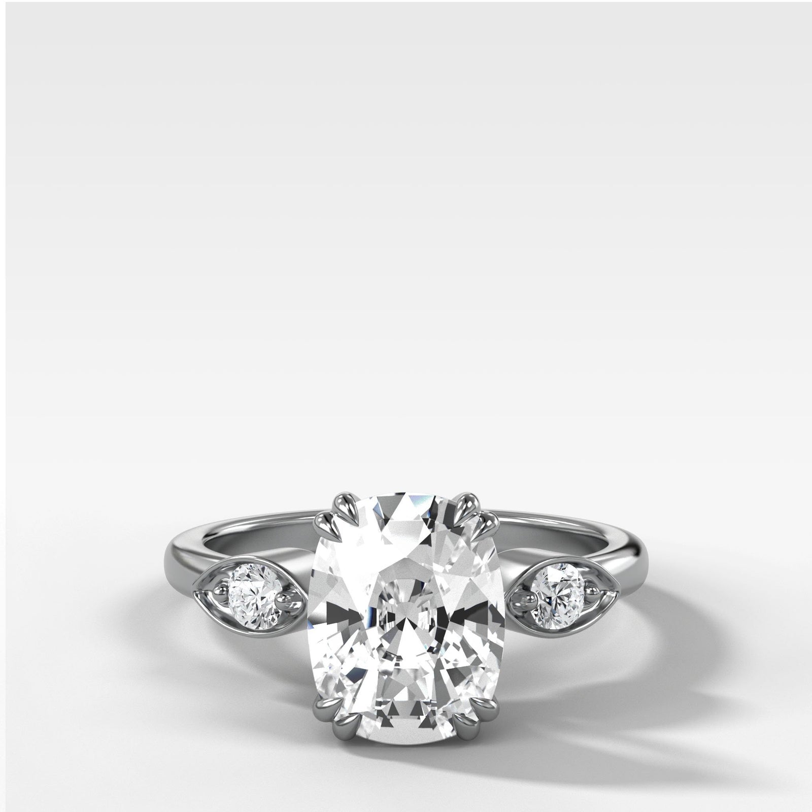 Vintage Ridge Shank Diamond Engagement Ring With Elongated Cushion Cut by Good Stone in Yellow Gold