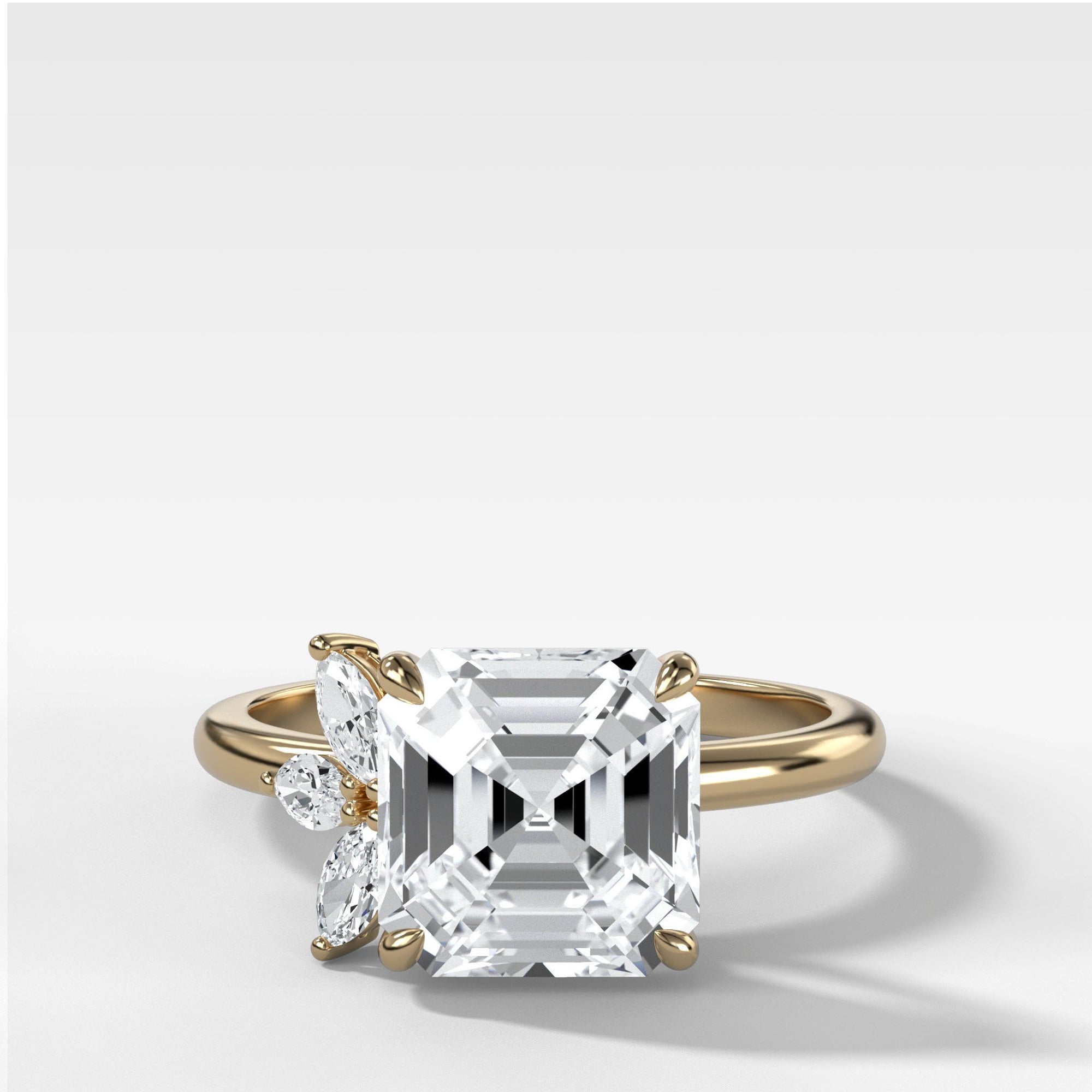 Lotus Engagement Ring With Asscher Cut by Good Stone in Yellow Gold