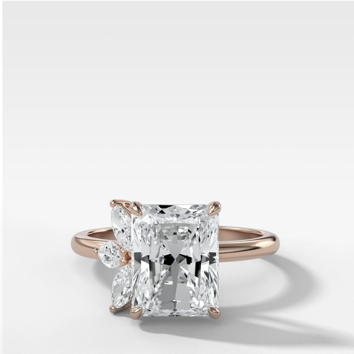 Lotus Engagement Ring With Radiant Cut by Good Stone in Rose Gold