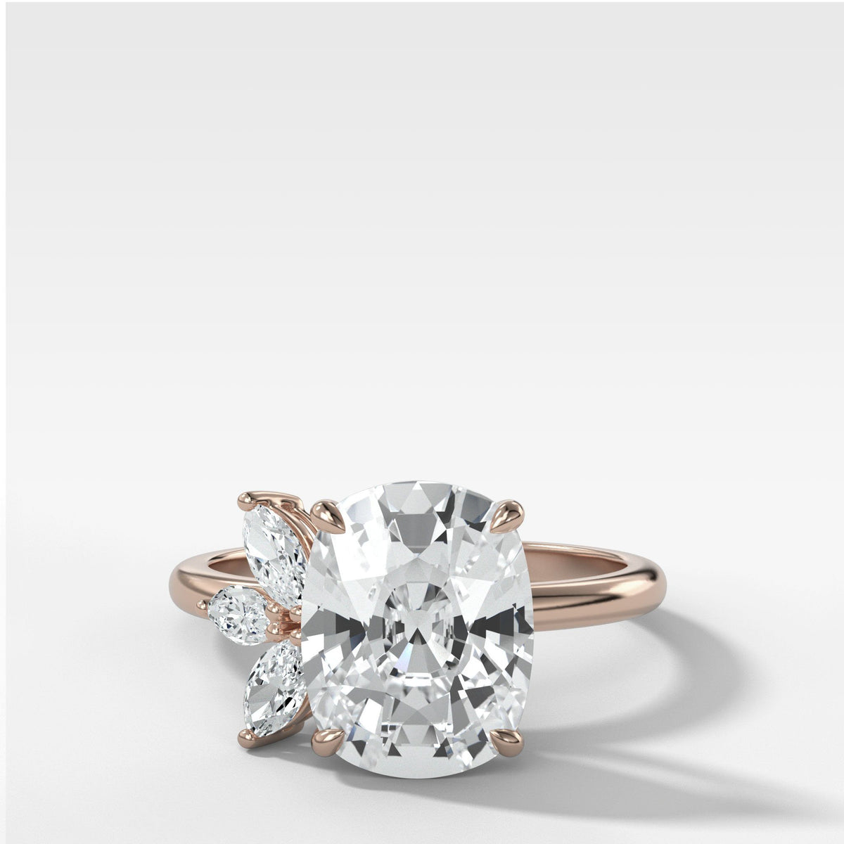 Lotus Engagement Ring With Elongated Cushion Cut by Good Stone in Rose Gold