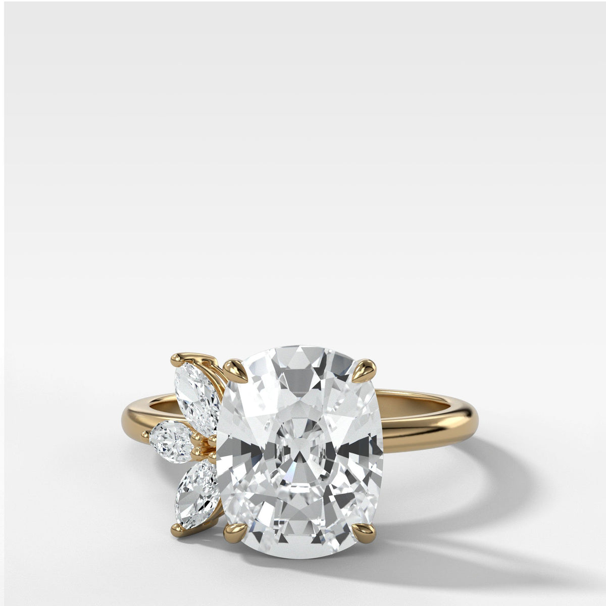 Lotus Engagement Ring With Elongated Cushion Cut by Good Stone in Yellow Gold