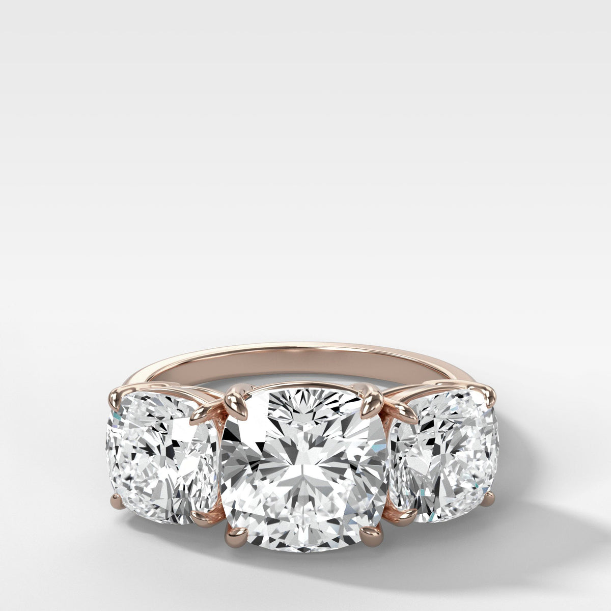Triad Ring With 3ct Cushion Cut by Good Stone in Rose Gold