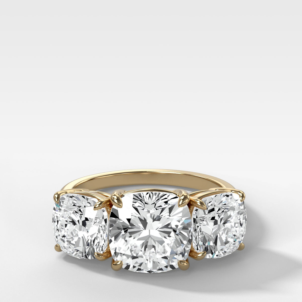 Triad Ring With 3ct Cushion Cut by Good Stone in Yellow Gold