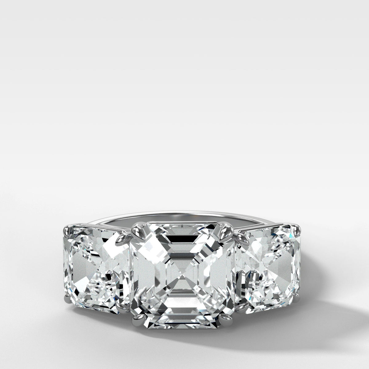 Triad Ring With 3ct Asscher Cut by Good Stone in White Gold
