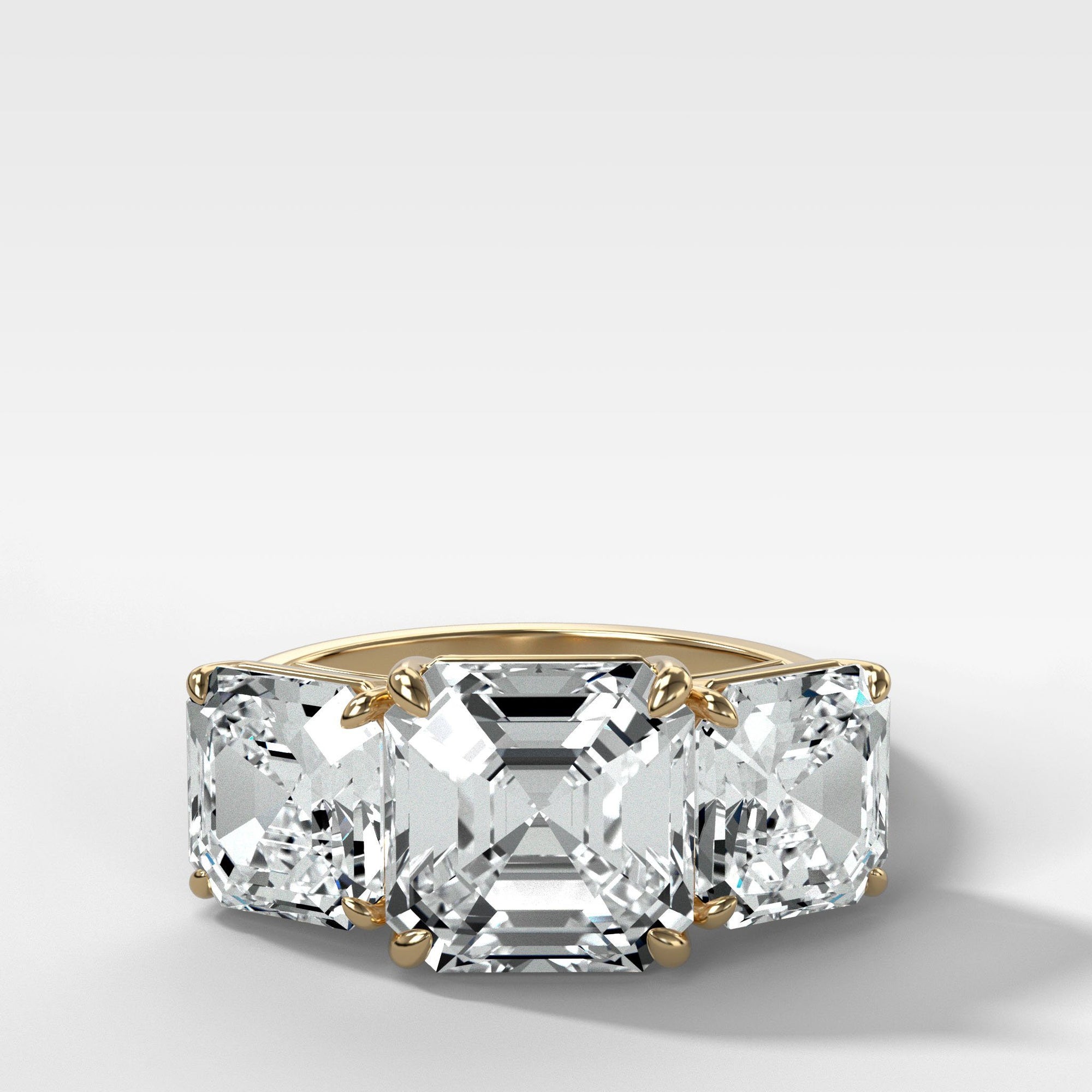 Triad Ring With 3ct Asscher Cut by Good Stone in Yellow Gold