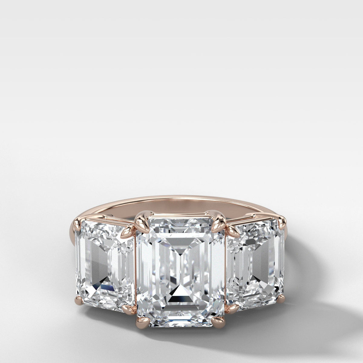 Triad Ring With Emerald Cut by Good Stone in Rose Gold