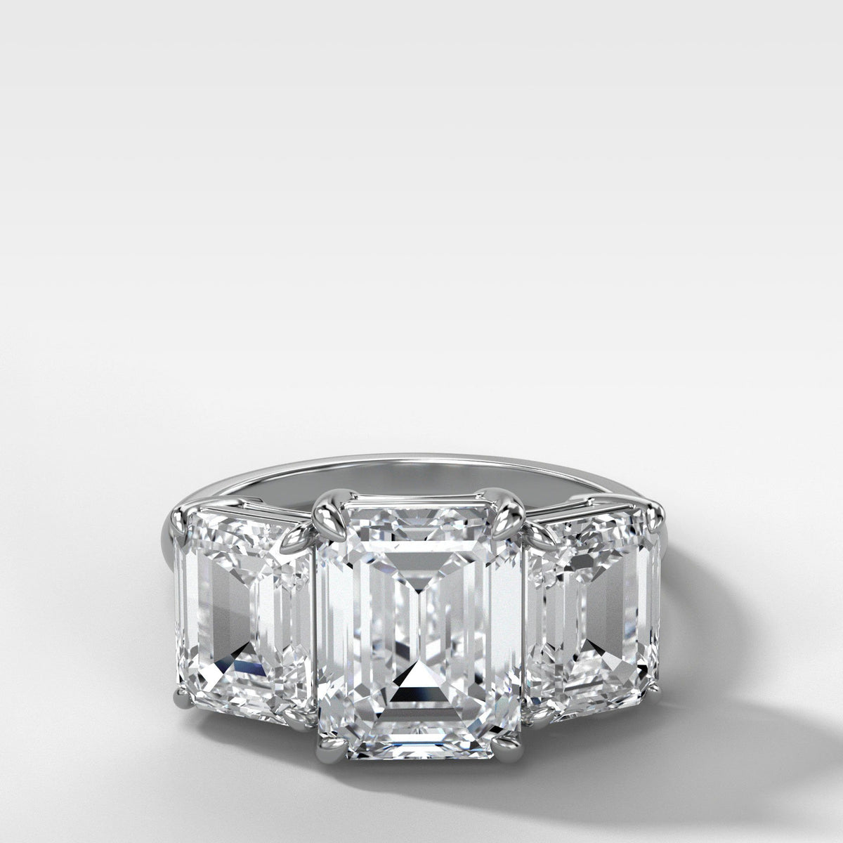 Triad Ring With Emerald Cut by Good Stone in White Gold