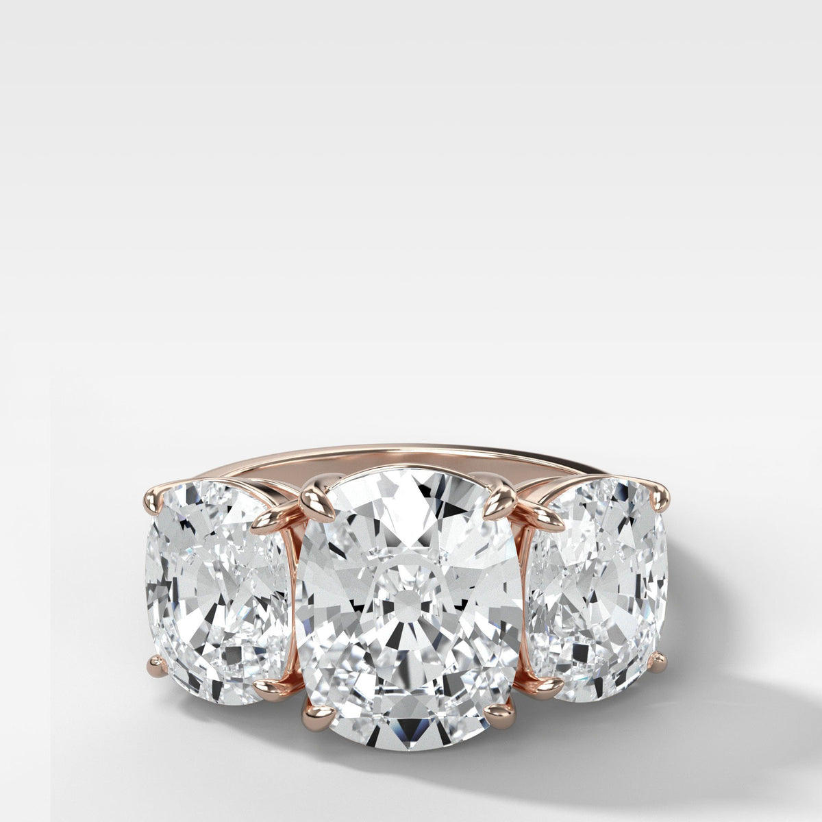 Triad Ring With Elongated Cushion Cut by Good Stone in Rose Gold