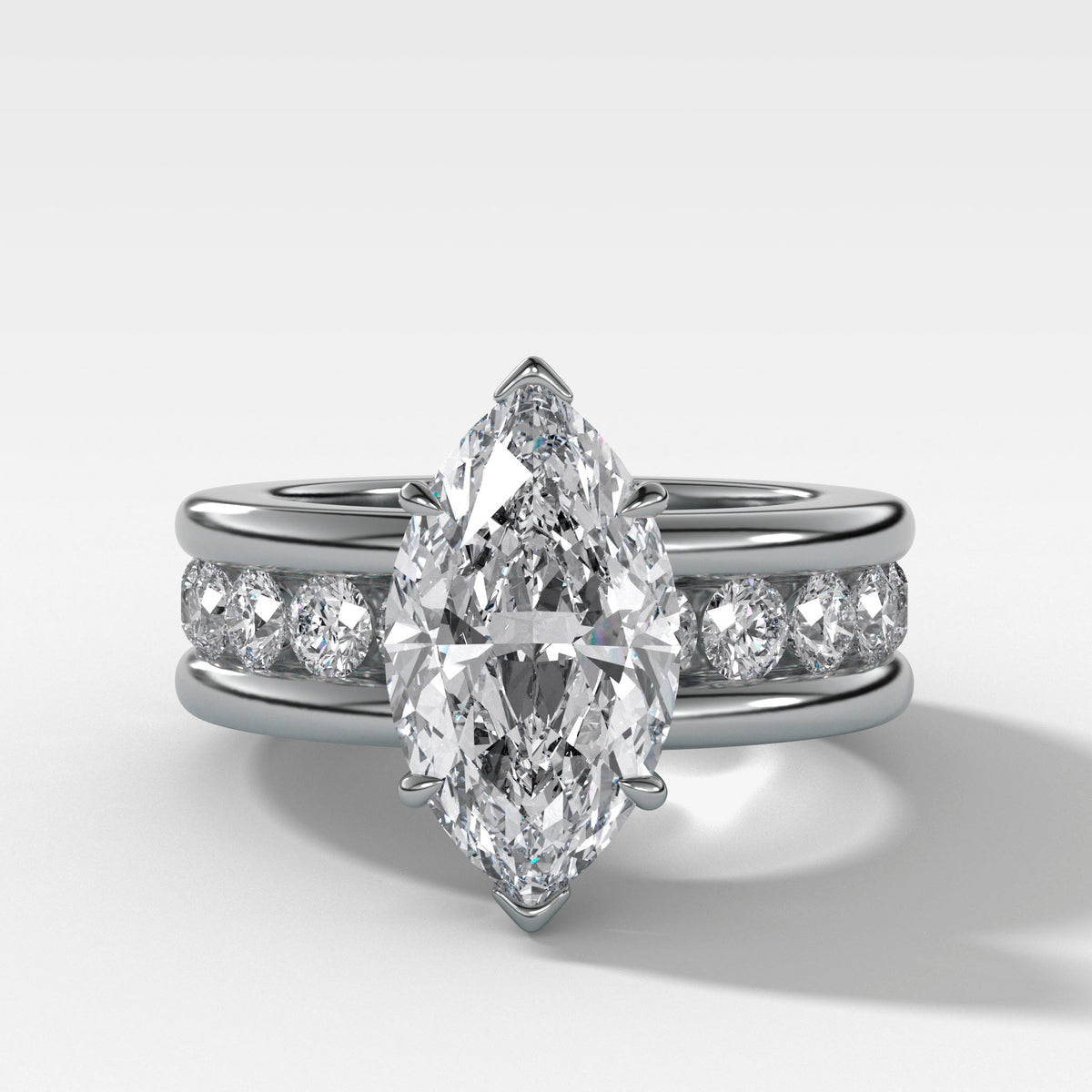 Chunky Channel Set Engagement Ring with Marquise Cut Diamond