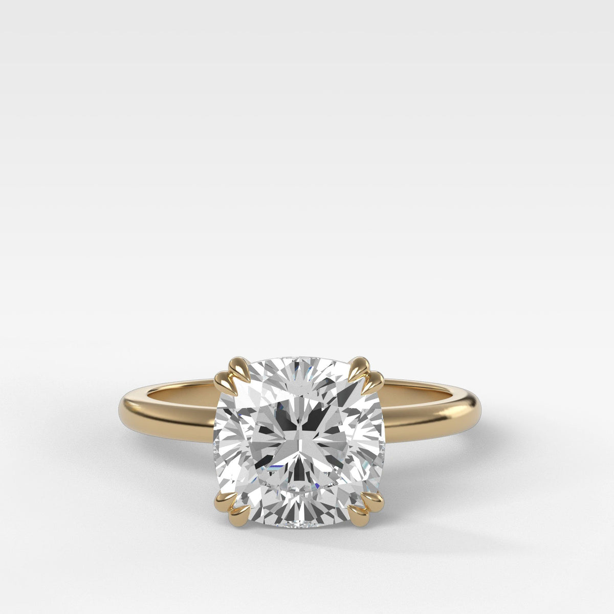 Signature Cathedral Solitaire With Cushion Cut by Good Stone in Yellow Gold