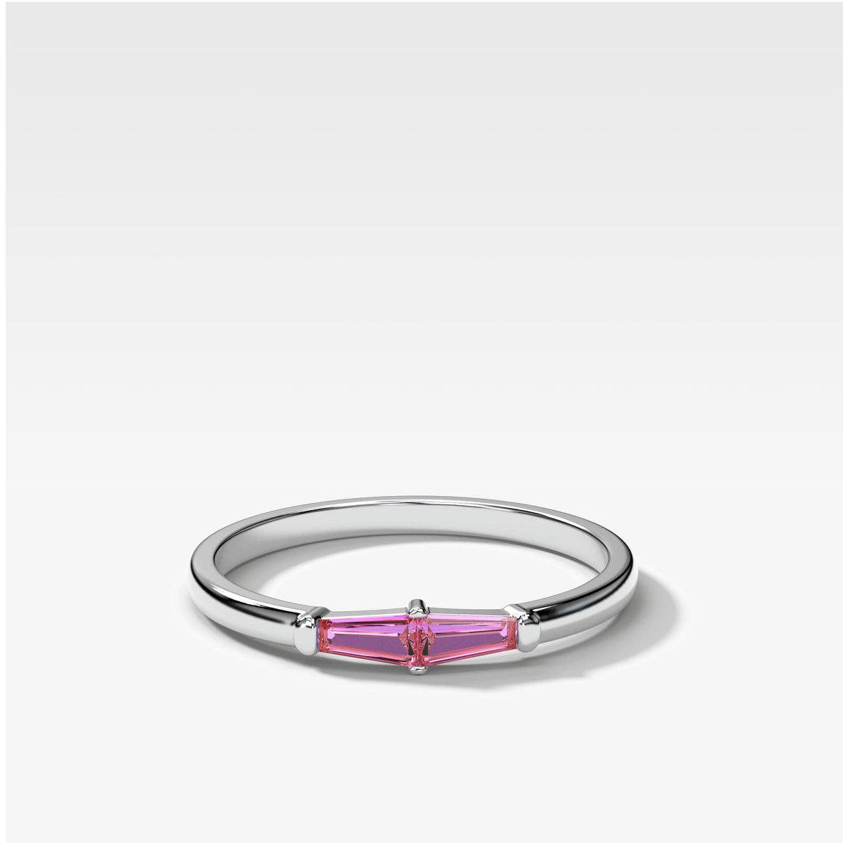 Pink Sapphire Petite Tapered Baguette Stacker by Good Stone in White Gold