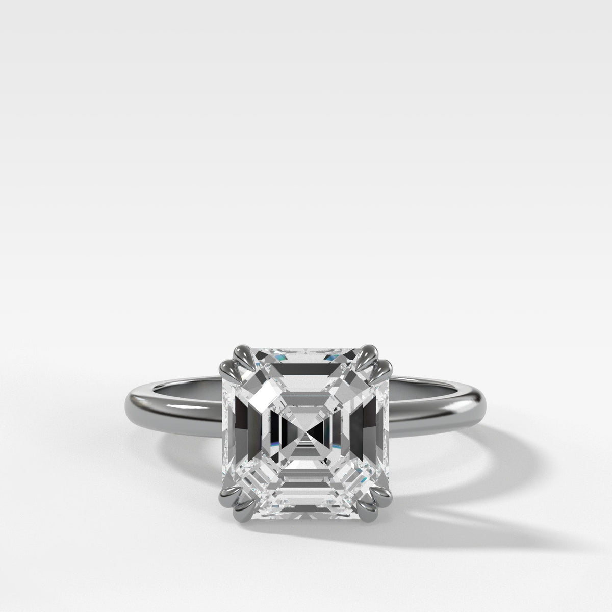 Signature Cathedral Solitaire With Asscher Cut by Good Stone in White Gold