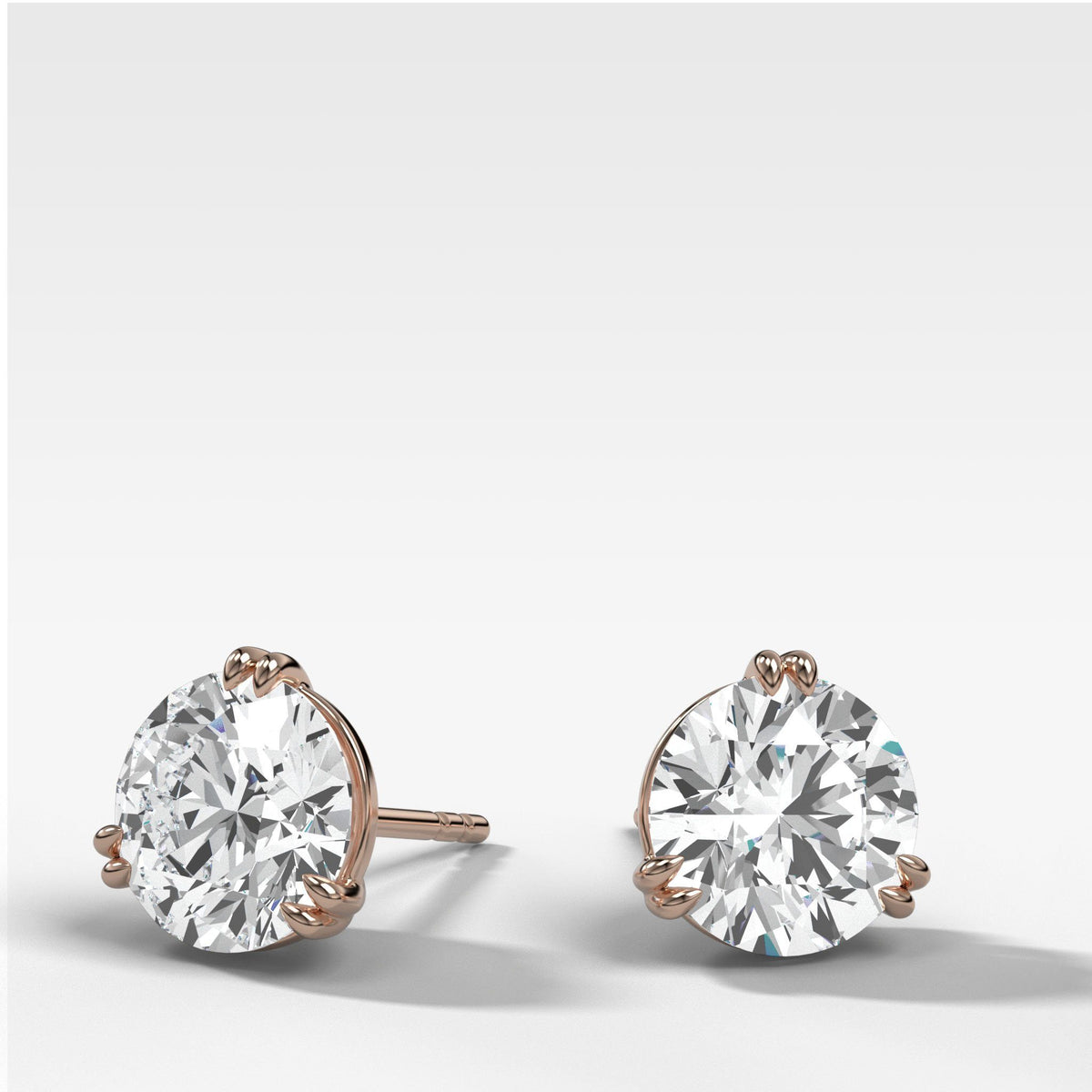 Round Cut Double Point Prong Studs by Good Stone in Rose Gold
