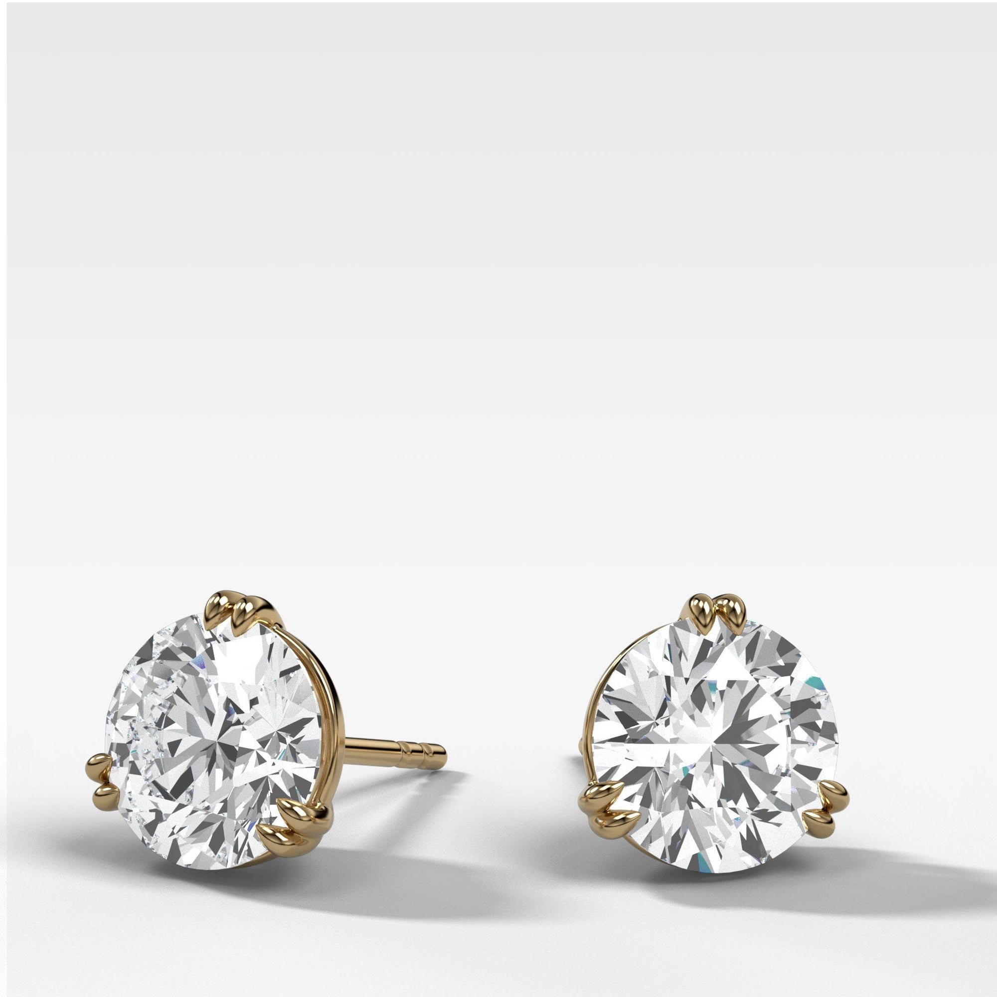 Round Cut Double Point Prong Studs by Good Stone in Yellow Gold