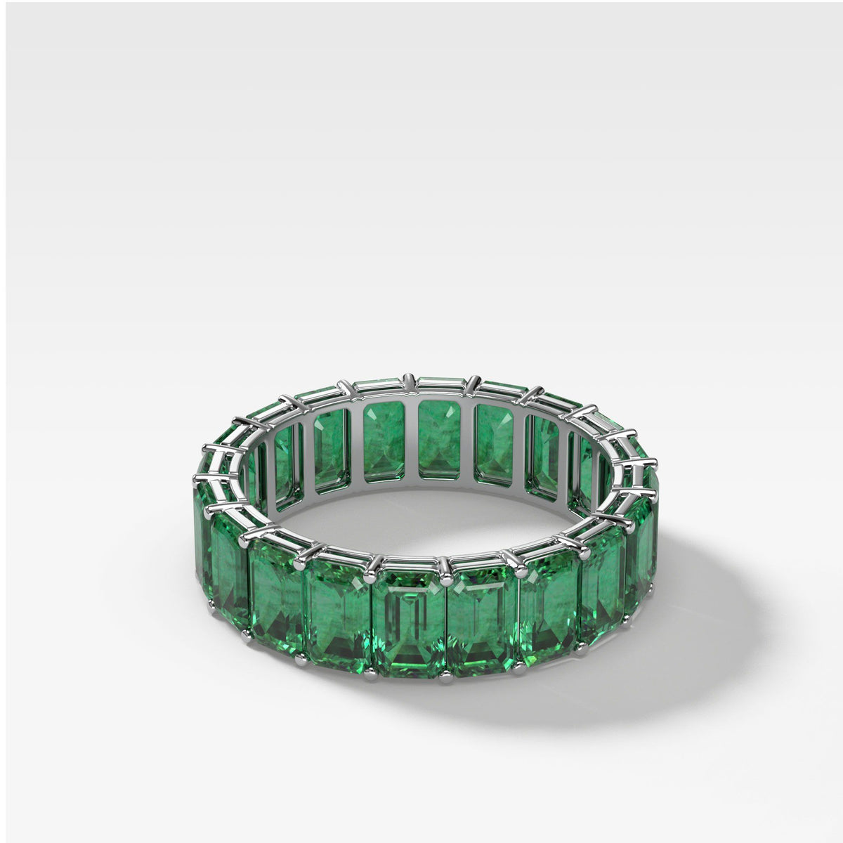 Green Emerald Emerald Cut Eternity band by Good Stone in White Gold