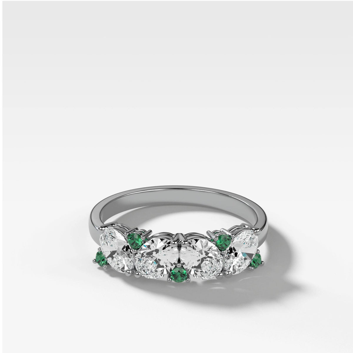 Oval Diamond &amp; Emerald Medley Top Only Stacker by Good Stone in White Gold