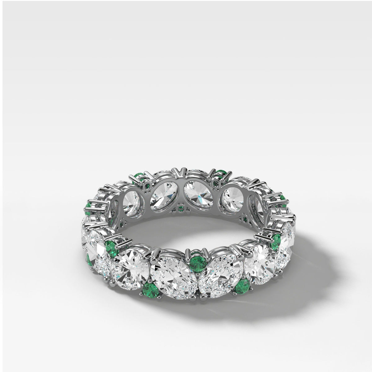 Oval Diamond &amp; Emerald Medley Stacker (Eternity) by Good Stone in White Gold