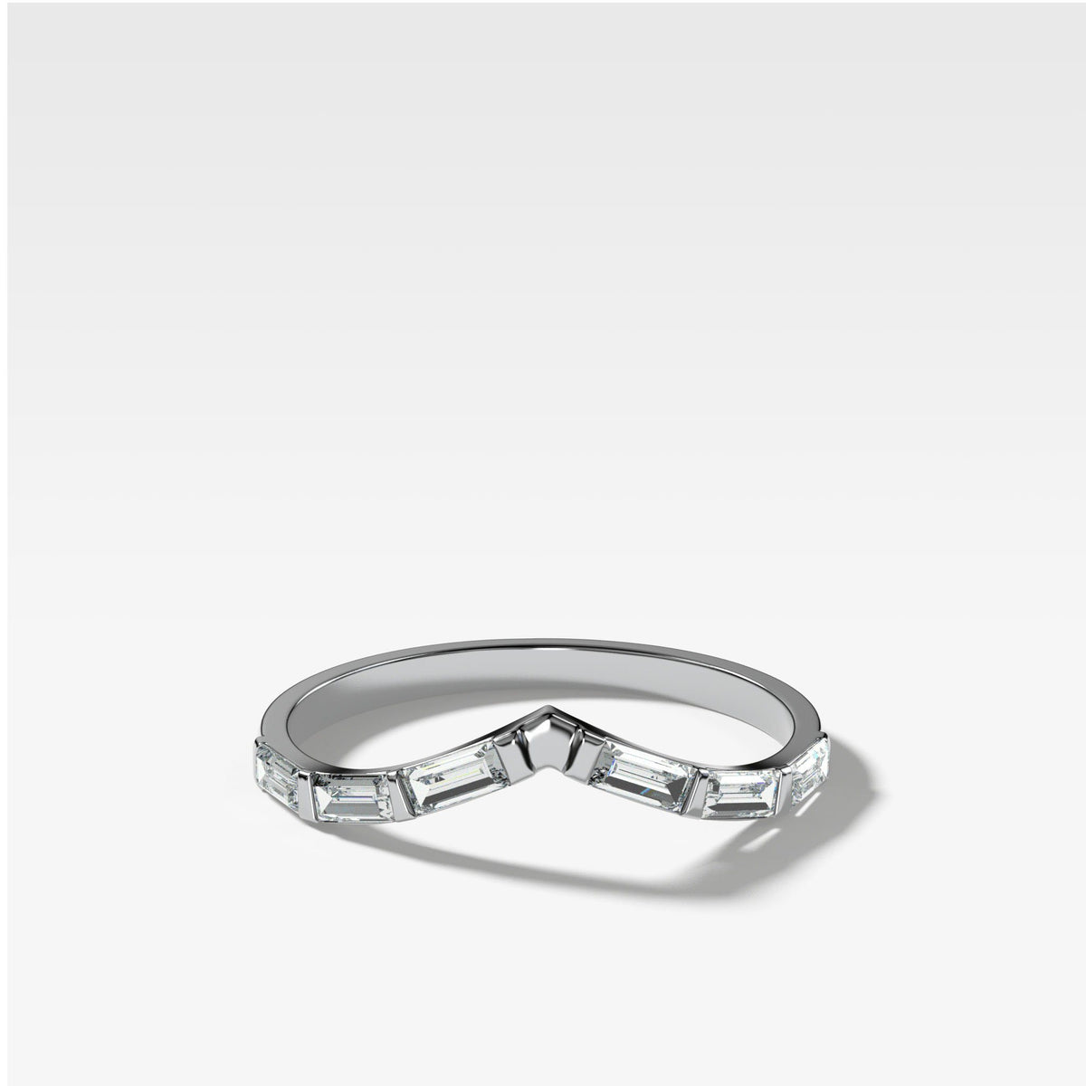 Chevron Dainty Baguette Stacker by Good Stone in White Gold
