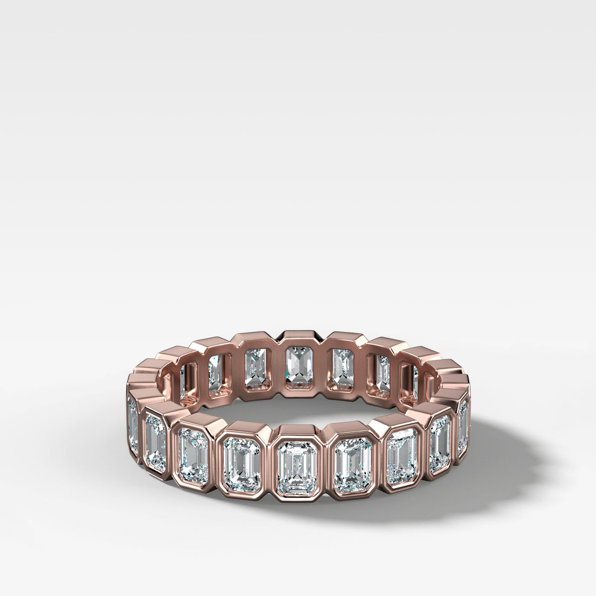Baby Bezel Set Eternity Band With Emerald Cuts in Rose Gold by Good Stone