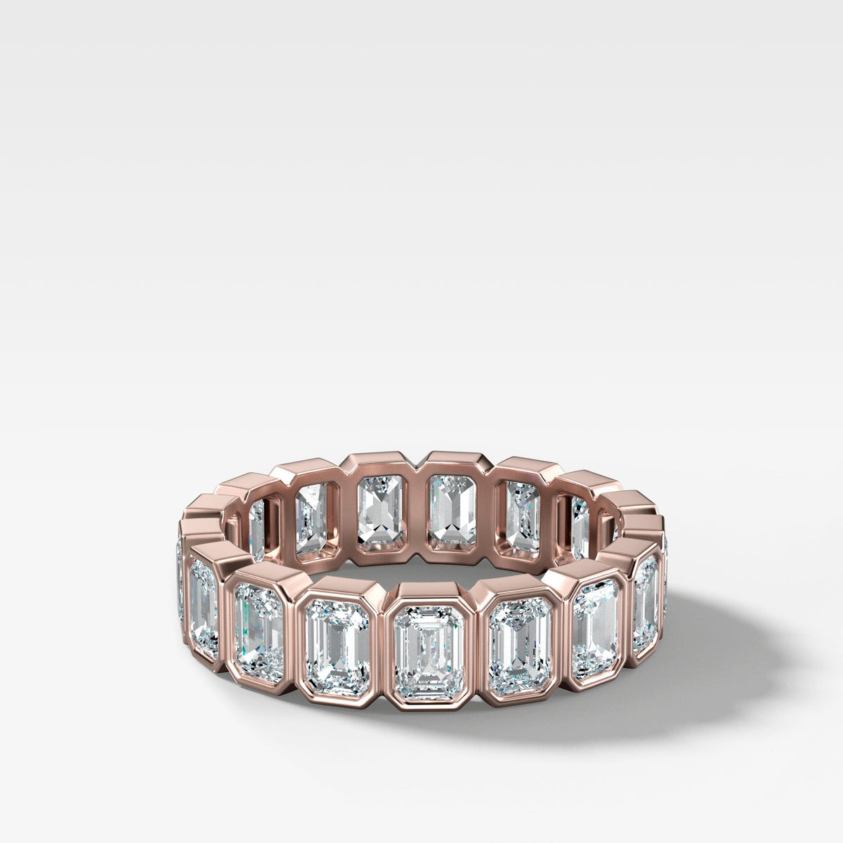 Midi Bezel Set Eternity Band With Emerald Cuts in Rose Gold by Good Stone