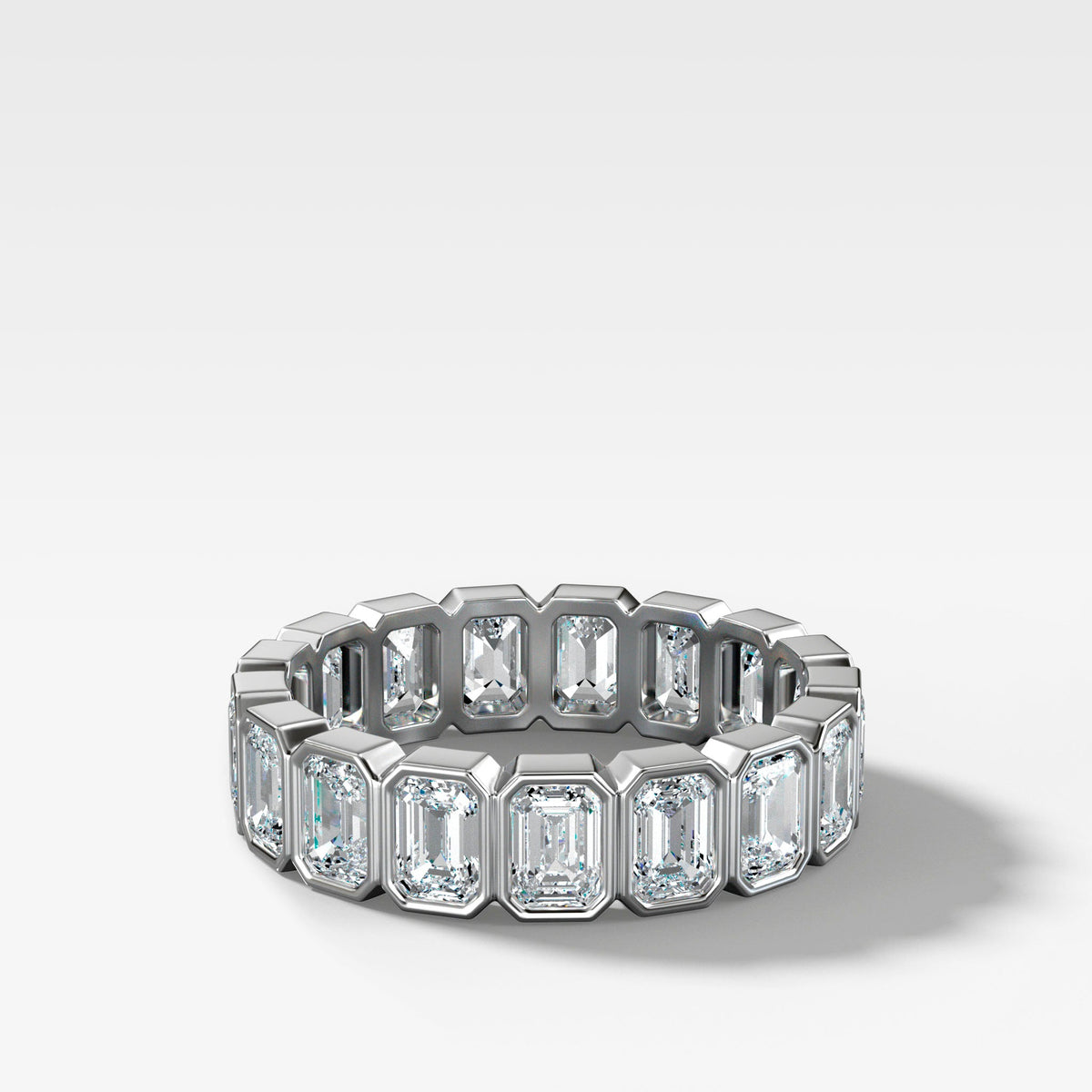 Midi Bezel Set Eternity Band With Emerald Cuts in White Gold by Good Stone