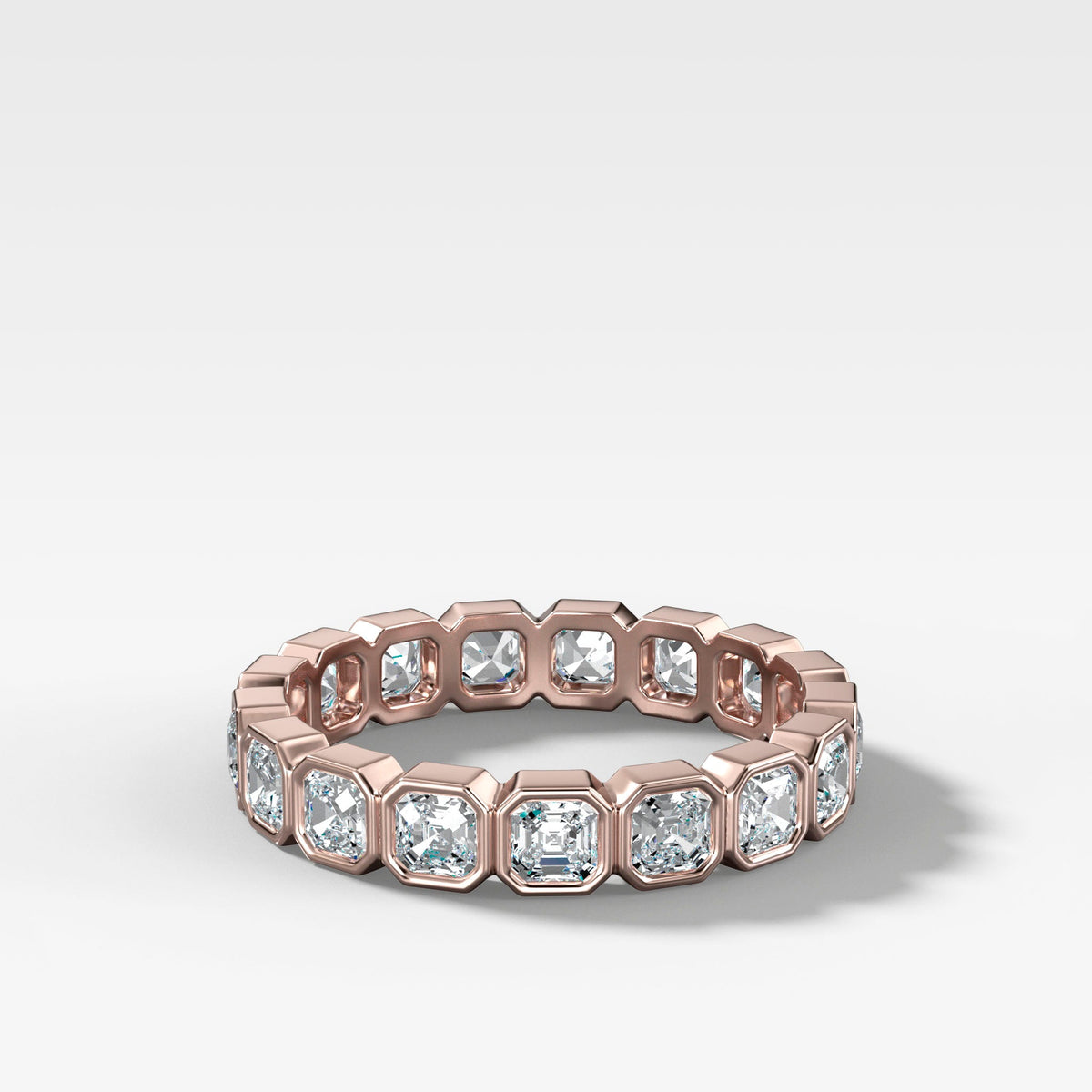 Baby Bezel Set Eternity Band With Asscher Cuts in Rose Gold by Good Stone