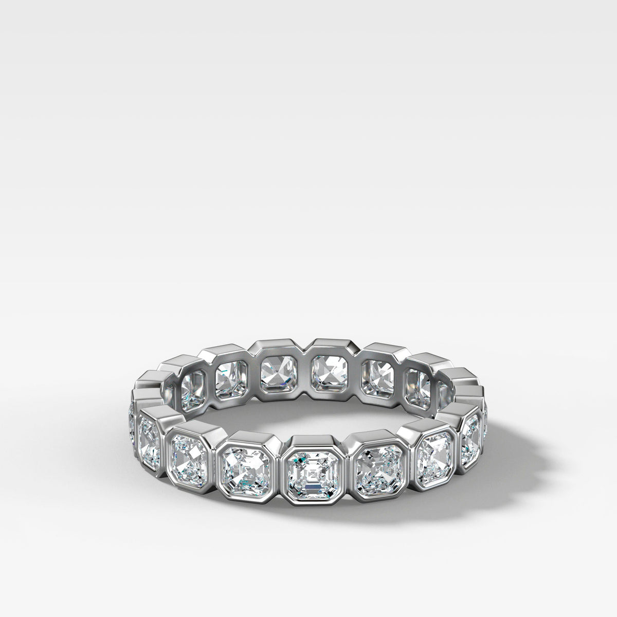 Baby Bezel Set Eternity Band With Asscher Cuts in White Gold by Good Stone