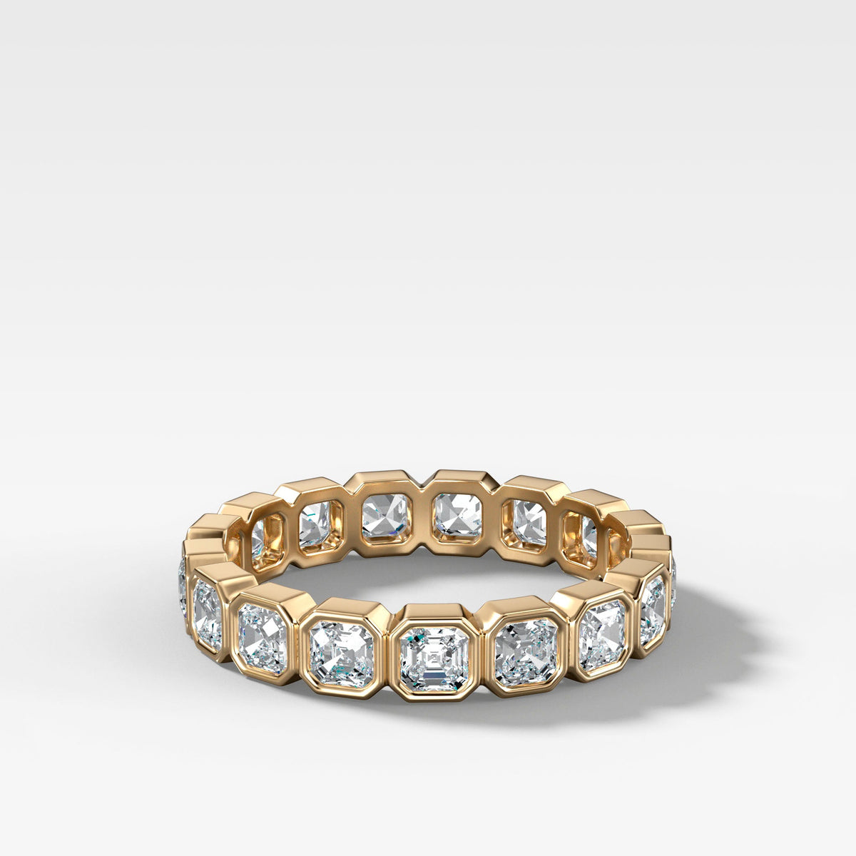 Baby Bezel Set Eternity Band With Asscher Cuts in Yellow Gold by Good Stone