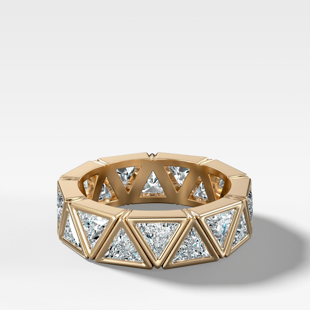 Midi Bezel Set Eternity Band With Trilliant Cuts in Yellow Gold by Good Stone