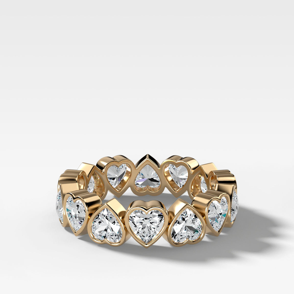 Midi Bezel Set Eternity Band With Heart Cuts in Yellow Gold by Good Stone