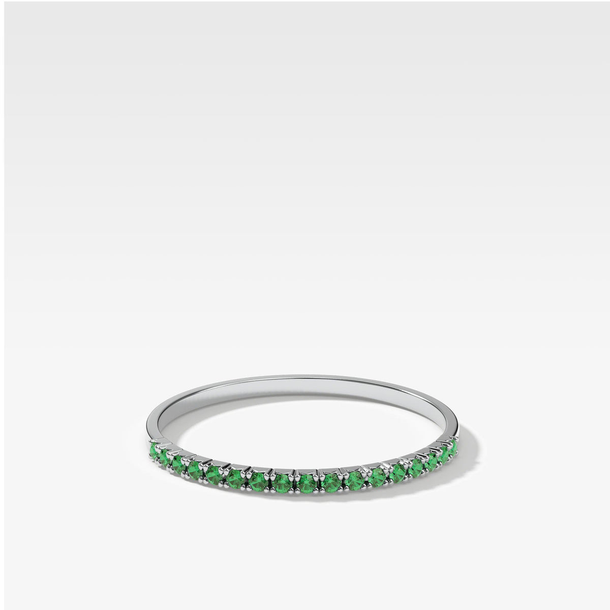 Petite French Pavé Stacker With Green Emeralds by Good Stone in White Gold